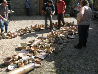 Course participants inspecting pots